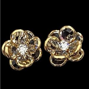 Crystal cluster flower Goldtone earrings